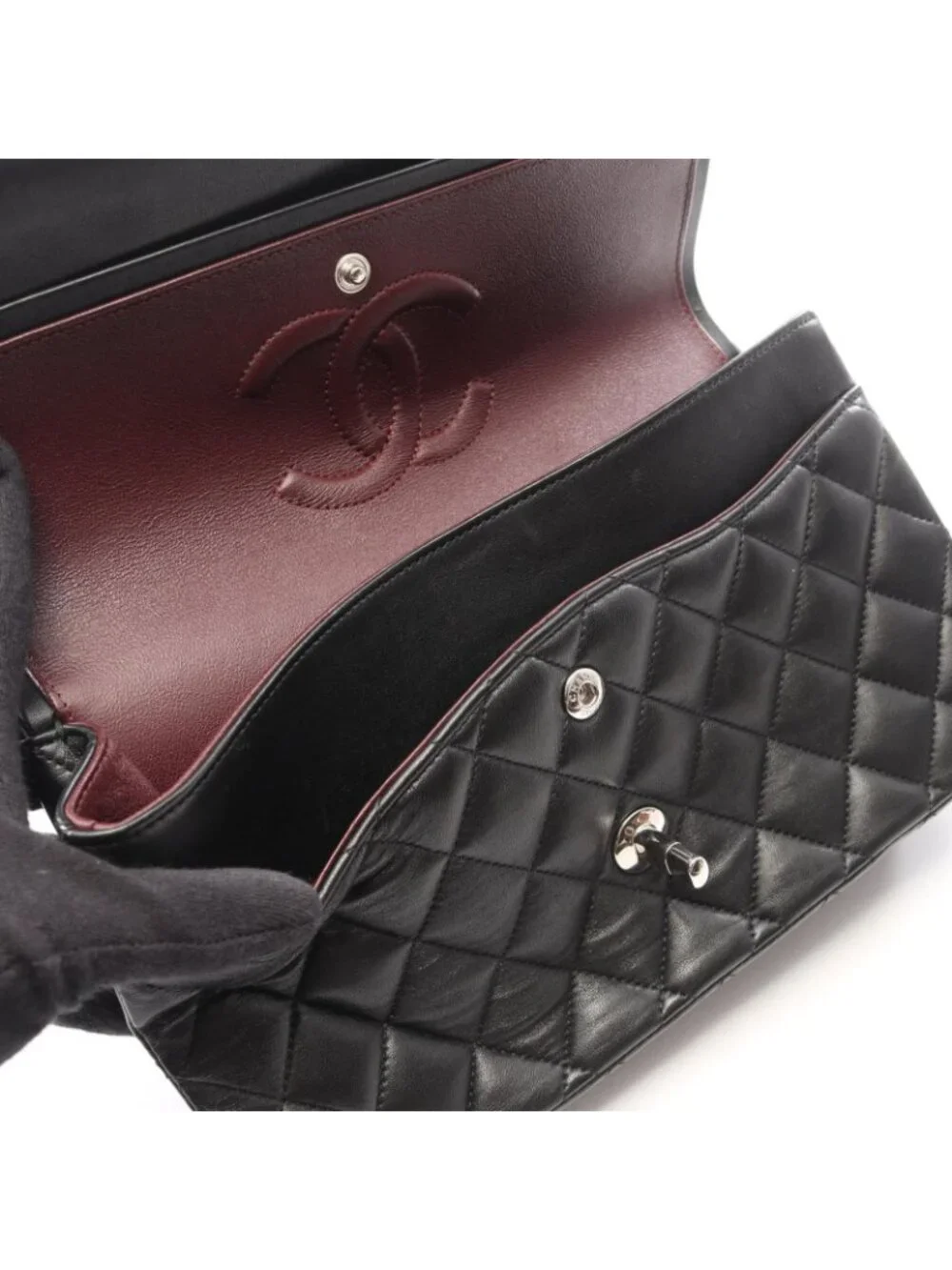 Chanel Shoulder Bag Quilted Double Flap Black Lambskin Chain